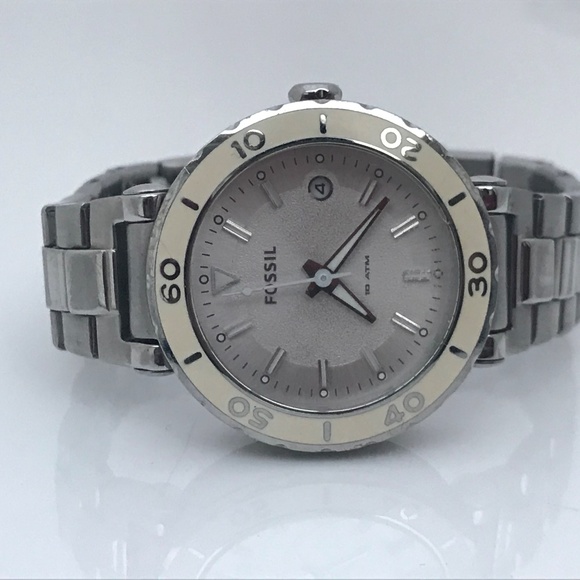 Fossil Ladies Watch Silver White Tone Date Calenda - Picture 2 of 8